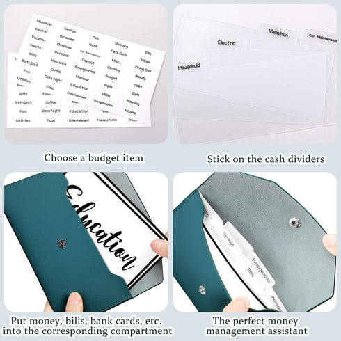 7 3.5 Inch 8 2 Frienda Cash Envelope Wallet PU Leather x Reusable Budget Money Pouch Envelope Organizer Cash Dividers