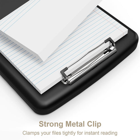 Piasoenc Clipboard with Storage, 8.5 x 11 Organization Box with Pen Holder, Black Folio & Side-Opening