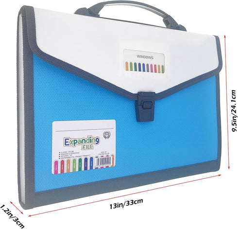 Expanding File Folder with Labels - 13 Pocket Accordion Document Organizer, Expanding Zip File Folder for Letter A4