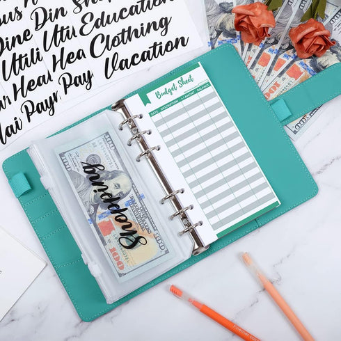 SKYDUE Budget Binder, Money Saving Binder with Zipper Envelopes, Cash Envelopes and Expense Sheets (Turquoise)