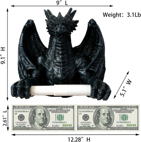 Funny Toilet Paper Roll Holder - Black Dragon Wall Mounted Paper Towel Roll Holder for Bathroom Kitchen Home Decor