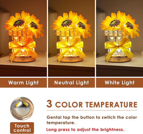 Sunflower Flower Table Lamp Gifts: Mothers Day Birthday Gifts for Women Mom Grandma Sister, Rechargeable Battery