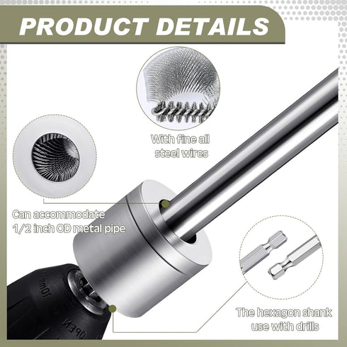Pasimy 1/2'' Copper Tube Pipe Cleaner Brush Kit with Stainless Steel Bore Brush for Power Drill Cleaning