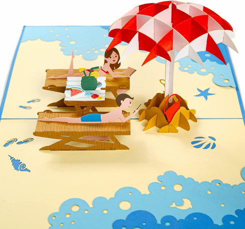 CUTE POPUP Anniversary Pop Up Card, 3D Young Couple on Beach Design, Holiday Card for 1st Anniversary