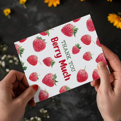 Strawberry Thank You Card for Women Man, Thank You Berry Much, with Envelope Sticker