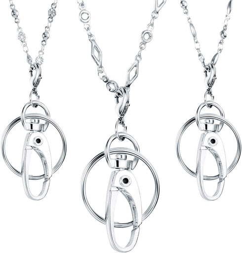 Tatuo 3 Pieces Women Strong Chain Lanyard Necklace for ID Badge Holder and Keys (Silver)