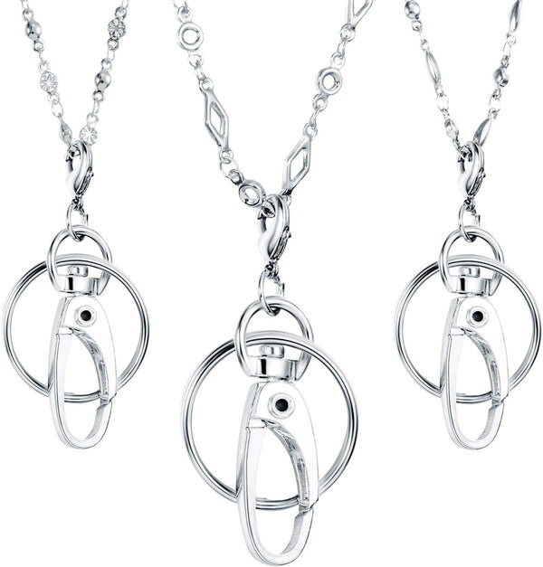 Tatuo 3 Pieces Women Strong Chain Lanyard Necklace for ID Badge Holder and Keys (Silver)
