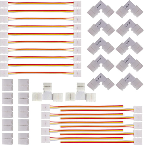 3 Pin LED Strip Connector Kit, Includes Corner Connector, T Shape Connector, and Jumper for 10mm 3Pin LED Strip