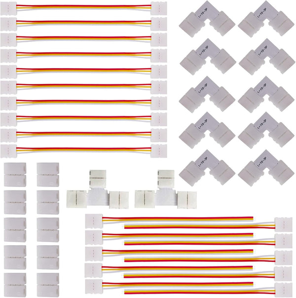 3 Pin LED Strip Connector Kit, Includes Corner Connector, T Shape Connector, and Jumper for 10mm 3Pin LED Strip