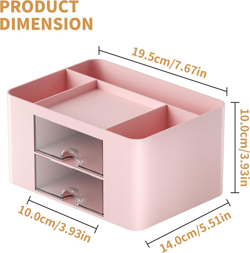 Marbrasse Pen Organizer with 2 Drawers, Multi-Functional Pencil Holder for Desk, 5 Compartments + Drawer for Office
