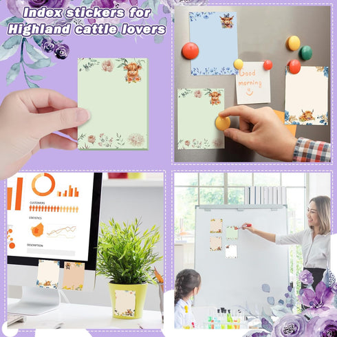 Janlaugh 24 Pads Highland Cow Sticky Notes, 1440 Sheets, Cute Cow Memo Pads for Office Supplies