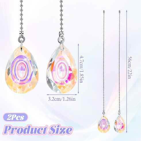 Apojgitn 2 22" Pcs Crystal Ceiling Fan Pull Chain, Decorative Rainbow Crystal Pendants with Ceiling Fan Chain Extender