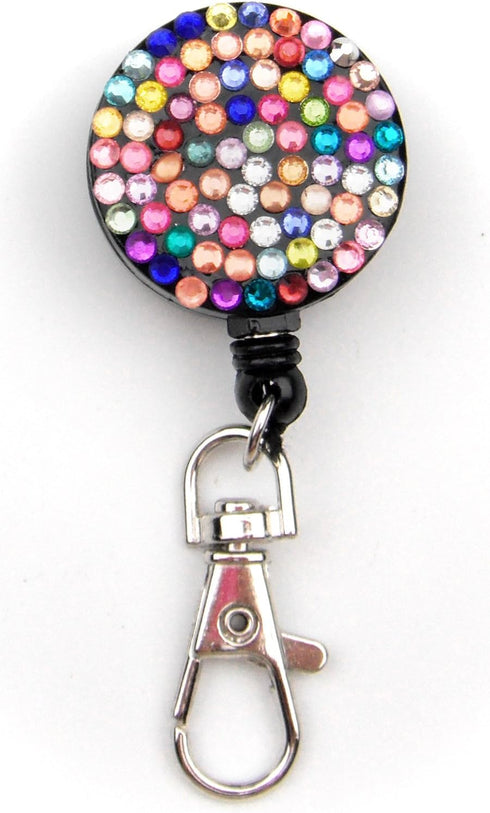 Rhinestone Bling Lanyard Crystal Badge Reel + Card Holder for Business ID (Colorful)