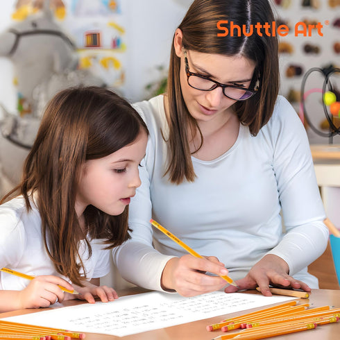 Shuttle Art 60 Pack Premium Woodcased Yellow Pencils, 2 HB, Pre-sharpened with Top Erasers for Classroom & School