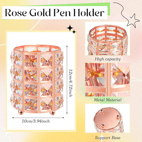 Ballpoint Pen Holder with 6 Glitter Bling Pen Rose Gold Diamond Pencil Holder Jeweled Gold Makeup Brush Holder Organizer for Women Girl Office School Desk Supplies Accessories (Rose Gold) by Sabary