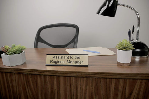 ExcelMark Assistant to the Regional Manager Desk Plate – Gold Name Plate with Black Holder, 2" x 8"
