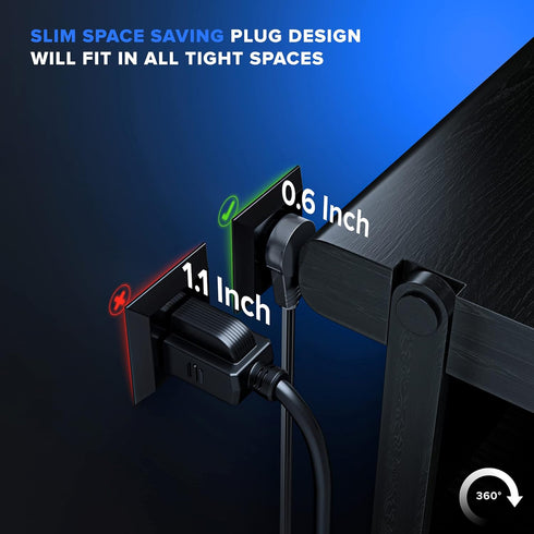 Maximm 360 Degree Rotating Flat Extension Cord, 1 Ft Multi 3 Outlet Power Cord, 16 AWG UL Certified