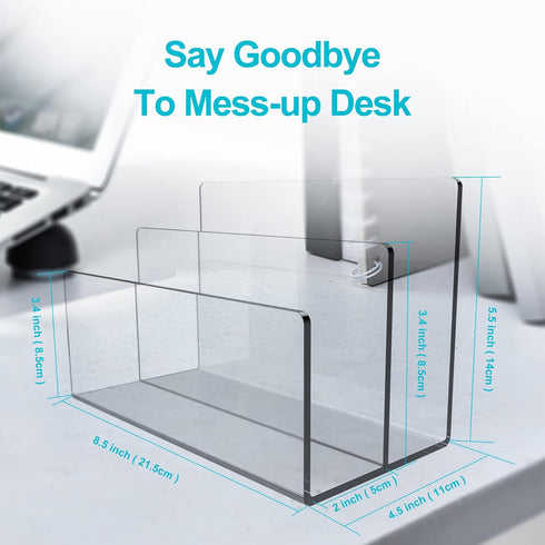 Acrylic 2 Sections File Holder,Clear File Organizer Letter Sorter Holder for Desk,Fit for Office File Organizer Wallet & Purse Display Stand (Clear 2 Sections 1PC)