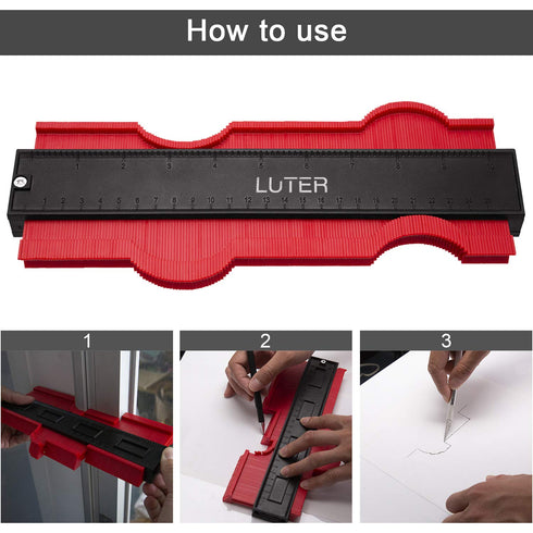 LUTER 10 Inch Plastic Contour Gauge | Profile Gauge Measure Ruler for Precise Tiling and Wood Marking (Red)