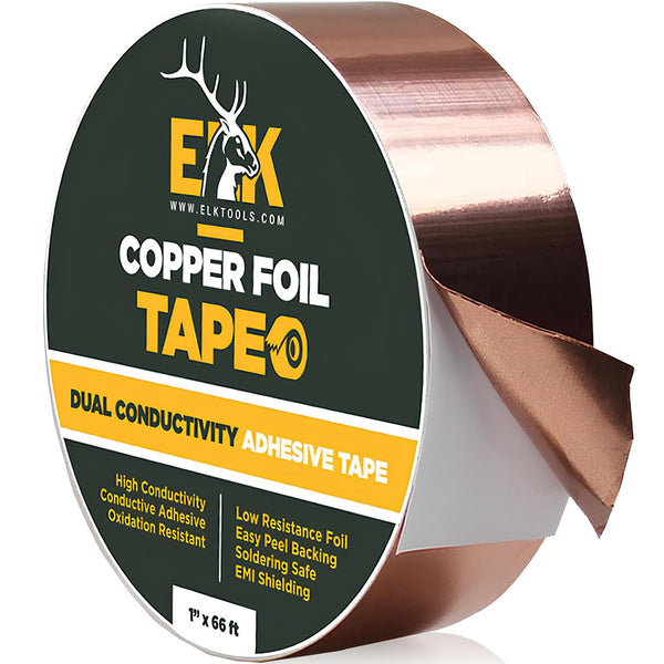 ELK Copper Foil Tape - 1” x 66ft, Conductive Adhesive for Guitar, Crafts, Electrical Repairs