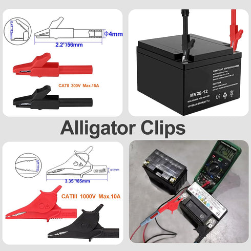 28PCS Multimeter Test Leads Kit with 6 Pockets Roll Up Tool Bag, Alligator Clips, Test Hook Clips, Test Tweezer for