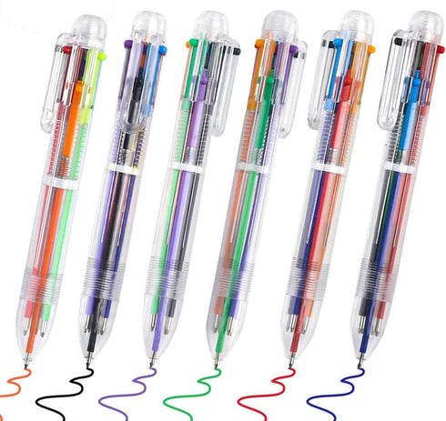 EEOYU 23 Pack Multicolor Pens - 0.5mm 6-in-1 Retractable Ballpoint Pens with Transparent Barrel for Office School