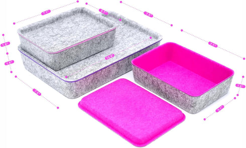 Welaxy Lidded Felt Drawer Organizer Trays with Lids, Desktop Storage Bins for Crafts, Office Supplies, 3-Pack (Light