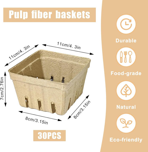 EXJEXJ 30 (30) Pcs Natural Pulp Fiber Berry Basket Small Vented Berry Picking Basket Small Container Holder for Fruits