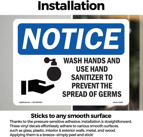 7 Inch 5 Inch 5 Pack Wash Hands And Use Hand Sanitizer With Symbol OSHA Notice Vinyl Decal Label x