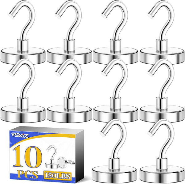 150Lbs Heavy Duty Magnet Hooks, 10 Pack Strong Magnetic Hooks for Cruise Cabins, Metal Grill Hooks for Hanging,