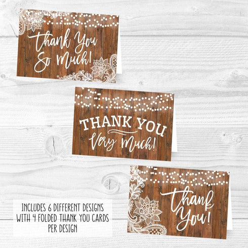 Hadley Designs 24 Rustic Wood Thank You Cards with Envelopes - Great Note for Adult Funeral Sympathy or Gift Gratitude