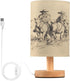 Western Scenery Cowboy Bedside Table Lamp Small Desk Lamps Linen Fabric Shade