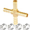Brass Hose Barb 4 Way Fitting 5/16" (8mm) Barb Splicer with Stainless Steel Pipe Clamps for Air Hose Repair