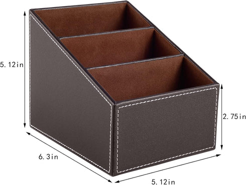 TV Remote Control Holder with 3 Compartments, Storage Box, Media Accessory Storage, Desk Organizers (Brown, 2 pieces)