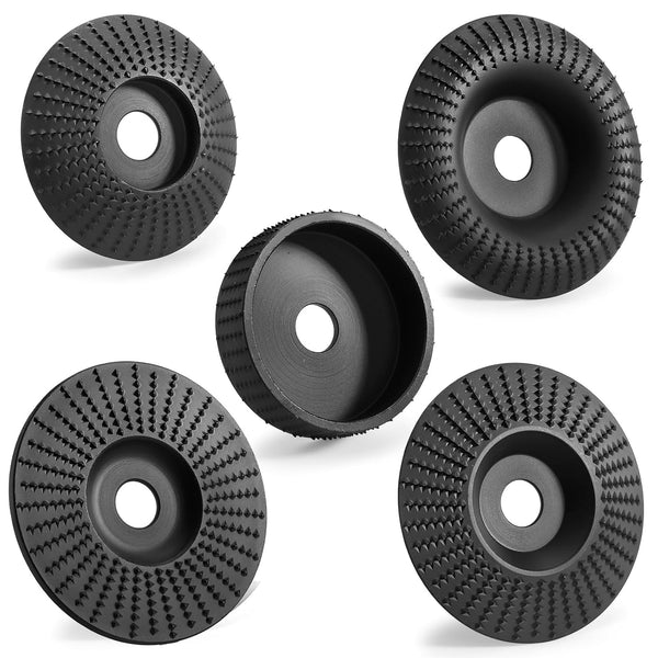 Hedume Set of 5 Angle Grinder Wood Carving Discs for 4" or 4 1/2" Attachments, Stump Tool Grinding Wheel