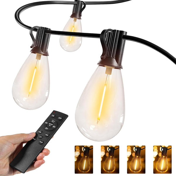 Ollny S11 50FT Outdoor String Lights with Remote, 3 Modes Dimmable Timers