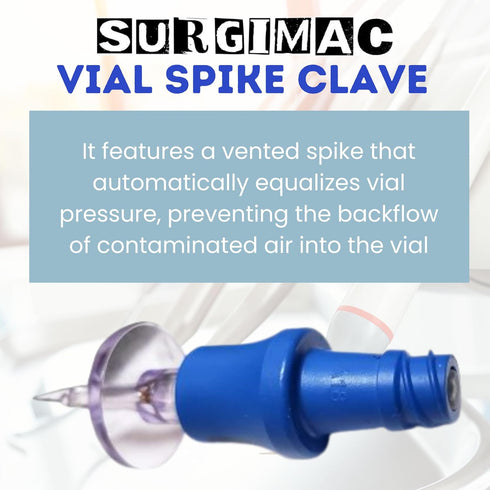 Pack 10 SurgiMac Vial Spike Clave Latex Free Secure Vial Penetration Device Needleless Ergonomic Grip Vial Adapter