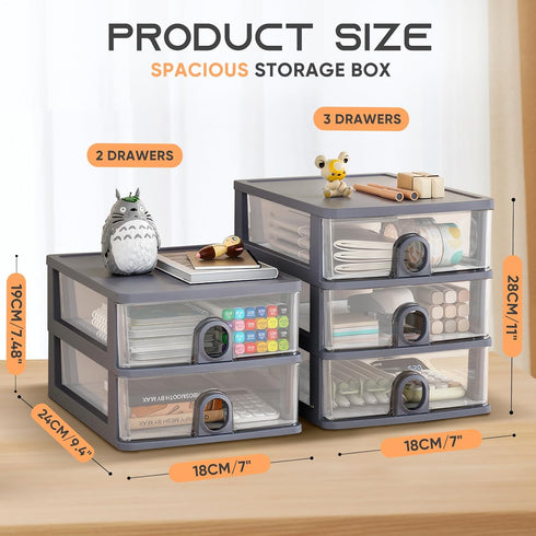 Desktop Storage Drawers Organizer with 2 Drawers, Clear Small Plastic Storage for Crafts and Office Supplies