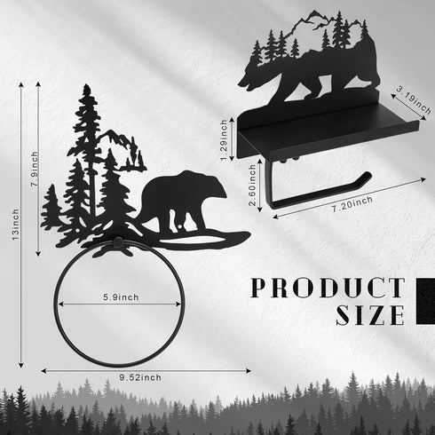 2 Funrous Pcs Bear Toilet Paper Holder Bear Towel Ring Holder for Bathroom Black Bathroom Cabin Decor Holders