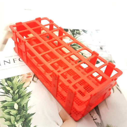 Plastic Test Tube Rack 2 Pack, 24 Holes Lab Holder for 25mm and Below Test Tubes, Detachable, Red
