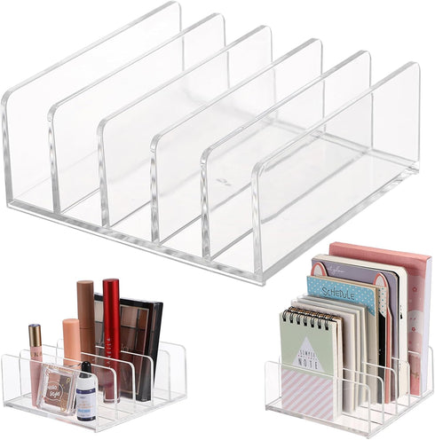 Hipiwe 2-Pack Acrylic File Organizer, 5 Slots Letter Sorter for Sorting Mail & Documents on Desktop