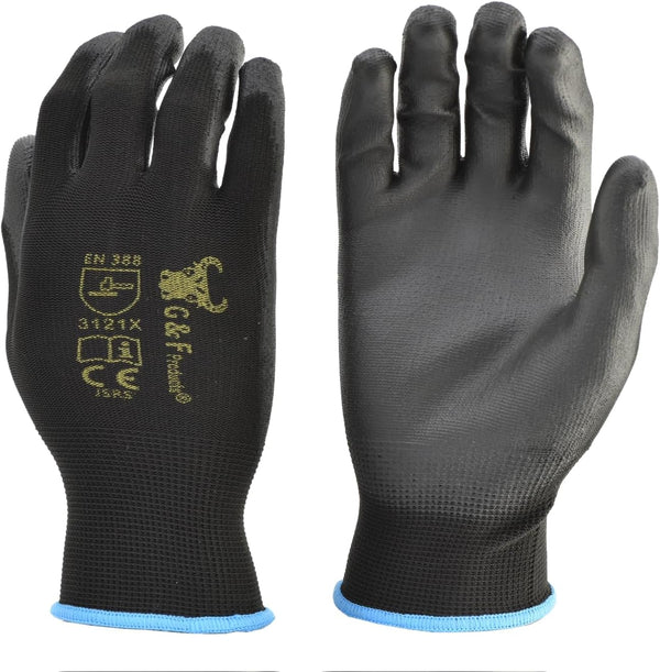 12 Pairs Men Work Gloves, Lightweight Grip Gloves Available in 4 Sizes, Polyurethane Rubber Coated Touchscreen Tactical