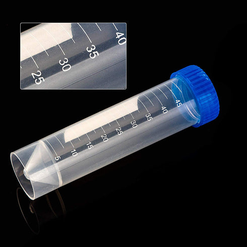 50 Pcs Centrifuge Tubes - 50 ML Plastic Test Tubes with Blue Screw Caps, Clear 4-3/5 Inch Leak-Proof Vials for Cold