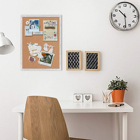 White Cork Board Bulletin Board, 24" x 18" Wooden Framed, Decorative Hanging Pin Board for Office Home School