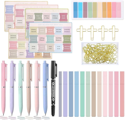 Bible Journaling Kit, Bible Study Supplies, Highlighters and Pens No Bleed, Laminated Bible Tabs, Sticky Notes