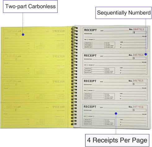 Dayvorax 2 7-5/8" 11", 200 Sets 4 (1 Pack Money and Rent Receipt Books - Receipt Book with Part Carbonless Copies, x