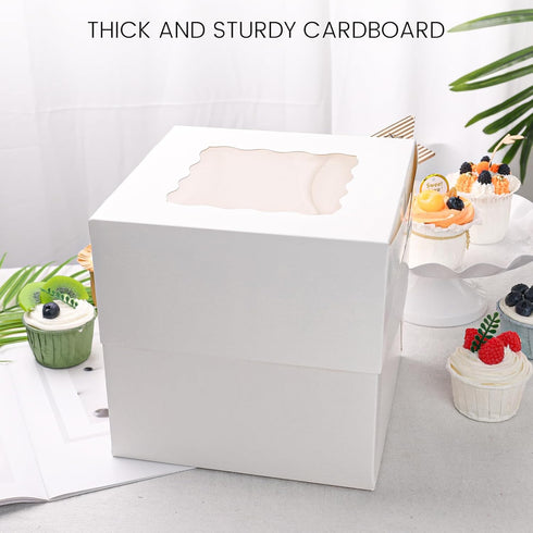 VGOODALL 2PCS White Square Cake Boxes with Window, 8 x 8 x 8 Inch Bakery Containers for Birthday Party Wedding