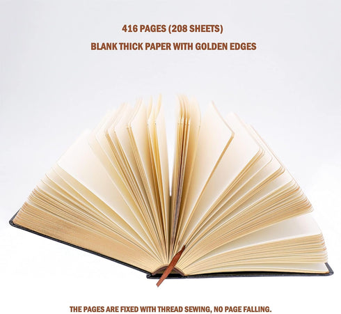Thick Journal, Blank Premium Papers with Golden Rim, Hardcover Notebook with Black Soft Faux Leather Cover, 416 Pages 208 Sheets A5 Sketchbook for Writing Drawing by Benopinion