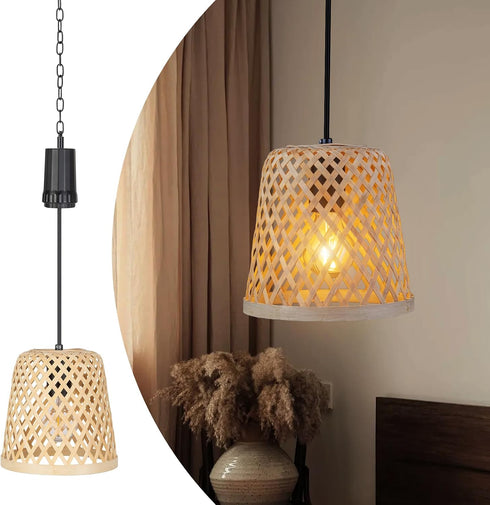 pearlstar Battery Operated Hanging Lantern Indoor Outdoor Chandelier for Gazebo Boho Rattan