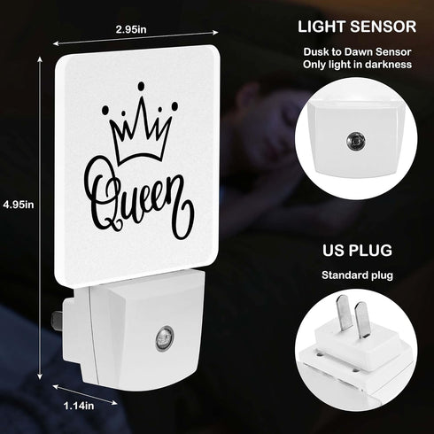 Jahiona White,0.5W LED Night Light Lamp with Smart Sensor Dusk to Dawn Sensor,Funny Queen Crown Night Light Daylight